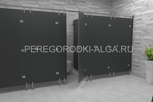 Изображение Сантехнические туалетные перегородки из HPL пластика 5 кабины (каркас стальные штанги) 